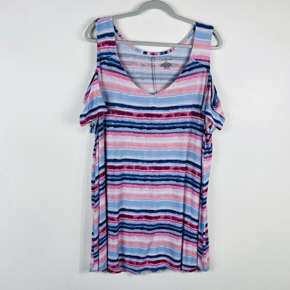 Lane Bryant Size 18 20 Striped Cold Shoulder Top Casual Colorful - Picture 1 of 3